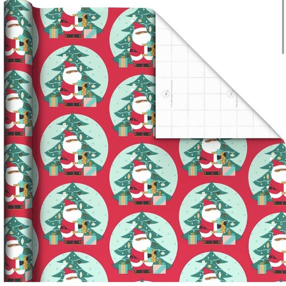 Hallmark Wrapping Paper Christmas Mahogany Santa & Tree Red Roll 35 sq ft Holida - Picture 2 of 4